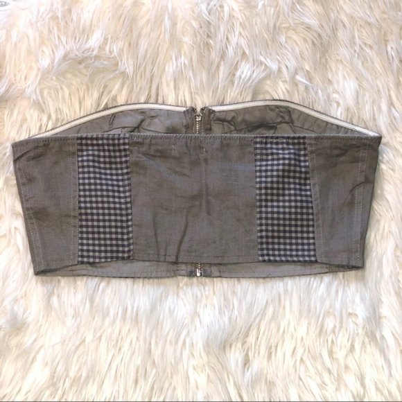 NWOT - Grey Front Zipper Bandeau Crop Top Gingham - Picture 5 of 6